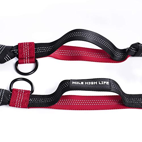 Mile High Life Manos Libres retráctiles para Perros Leash Bungees Negros Dobles Reflectantes (213CM, Rojo)