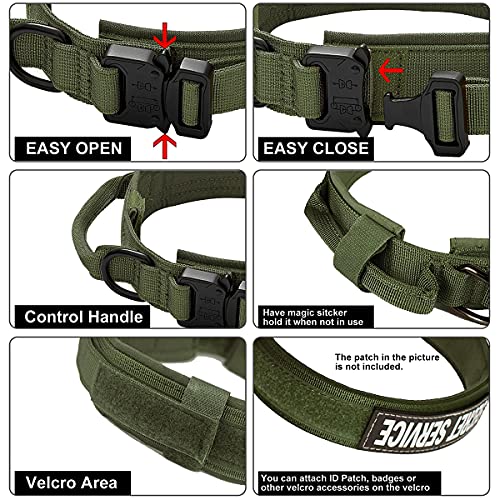 Militar Collares Tácticos para Perros, Collar K9 con Mango de Control Hebilla de Metal, Nailon Perro Collares Ajustable para Entrenamiento de Perros Medianos y Grandes, Ejercito Verde, L