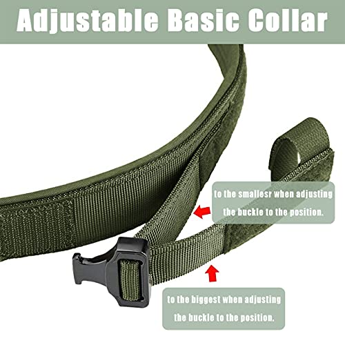 Militar Collares Tácticos para Perros, Collar K9 con Mango de Control Hebilla de Metal, Nailon Perro Collares Ajustable para Entrenamiento de Perros Medianos y Grandes, Ejercito Verde, L