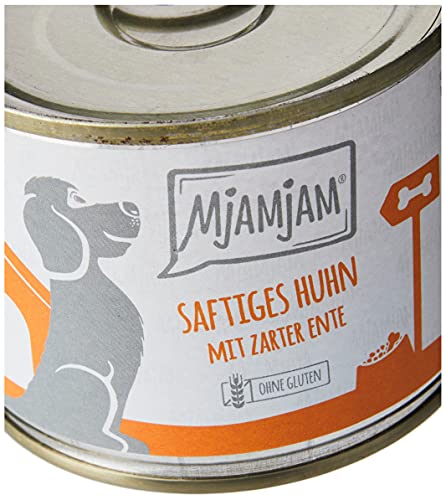 MjAMjAM - Pienso acuoso para Perros - Jugoso Pollo con Suave Pato con Zanahorias y mijo cocido - Natural - 6 x 200 g