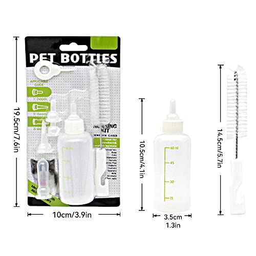 Mlysnd Biberones Gatos, 2 Piezas Biberon Gatos Recien Nacidos Biberón Cachorros Botella con Chupete y Cepillo De Limpieza Adecuado para Pequeños Cachorros, Gatitos (60ml)