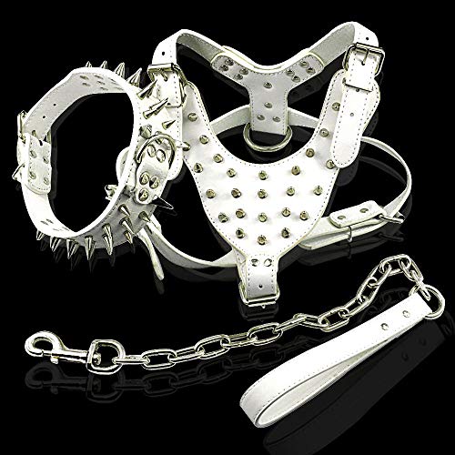 MMWW o Mascota Collar arnés Correa 3 Piezas Conjunto Caminando Pitbull Boxer para Perros medianos Grandes-Blanco_m