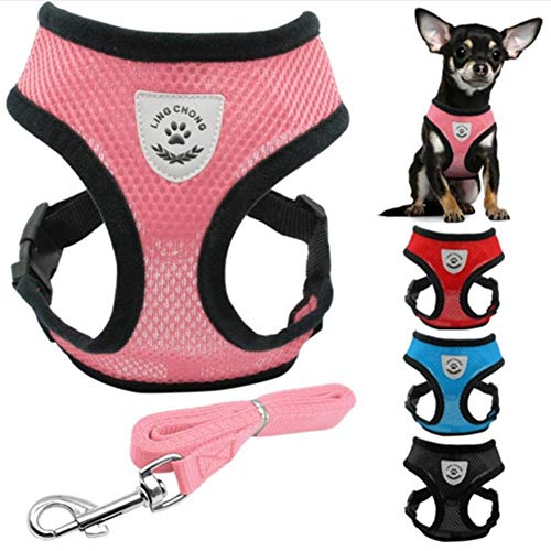 MMWW Set di imbracature e guinzagli per cani di Piccola Taglia in Mesh traspirante Puppy Cat Vest Harness Collar For Chihuahua Pug Bulldog Cat arnes Perro-Normal_Black_M