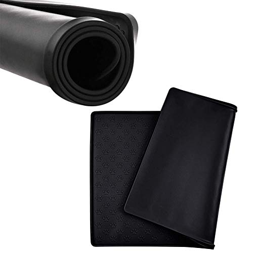 MOACC Alfombrilla de Silicona para Comederos de Perros Gatos, Estera Comida y Agua Antideslizante Impermeable Tapetes para Comer para Mascota, Negro Pata Patrón, 47 x 30 cm