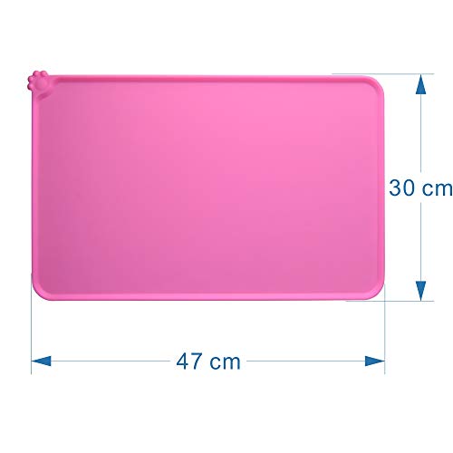 MOACC Alfombrilla de Silicona para Comederos de Perros Gatos, Estera Comida y Agua Antideslizante Impermeable Tapetes para Comer para Mascota, Rosa, 47 x 30 cm