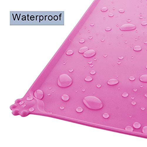 MOACC Alfombrilla de Silicona para Comederos de Perros Gatos, Estera Comida y Agua Antideslizante Impermeable Tapetes para Comer para Mascota, Rosa, 47 x 30 cm