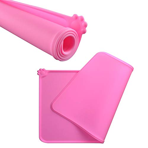 MOACC Alfombrilla de Silicona para Comederos de Perros Gatos, Estera Comida y Agua Antideslizante Impermeable Tapetes para Comer para Mascota, Rosa, 47 x 30 cm