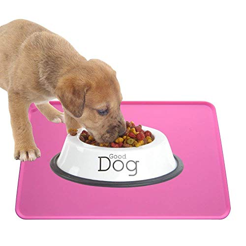 MOACC Alfombrilla de Silicona para Comederos de Perros Gatos, Estera Comida y Agua Antideslizante Impermeable Tapetes para Comer para Mascota, Rosa, 47 x 30 cm