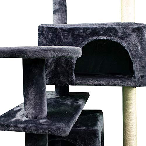 Mobiclinic, Rascador árbol para Gato, Modelo Tico, Grande, para Escalar, 3 Alturas, Soporta hasta 10 kg, con Plataformas y refugios, Juguete Desestresante, Cuerda de sisal, Gris