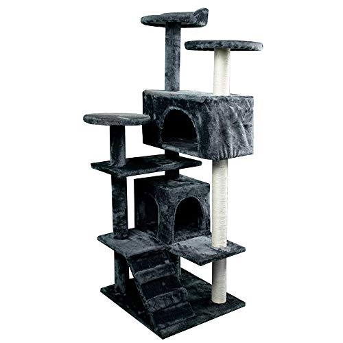 Mobiclinic, Rascador árbol para Gato, Modelo Tico, Grande, para Escalar, 3 Alturas, Soporta hasta 10 kg, con Plataformas y refugios, Juguete Desestresante, Cuerda de sisal, Gris