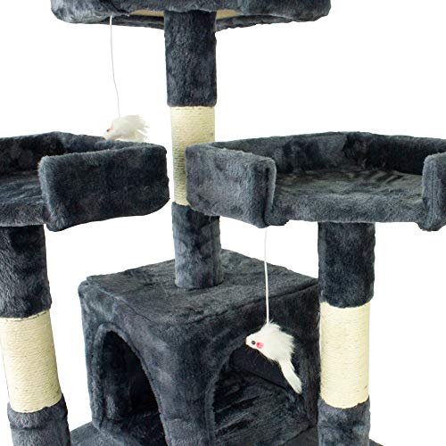 Mobiclinic, Rascador árbol para Gato, Modelo Tom, Grande, para Escalar, 3 Alturas, Soporta hasta 10 kg, con Plataformas y Refugios, Juguete Desestresante, Cuerda de sisal, Gris