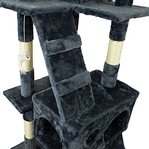 Mobiclinic, Rascador árbol para Gato, Modelo Tom, Grande, para Escalar, 3 Alturas, Soporta hasta 10 kg, con Plataformas y Refugios, Juguete Desestresante, Cuerda de sisal, Gris