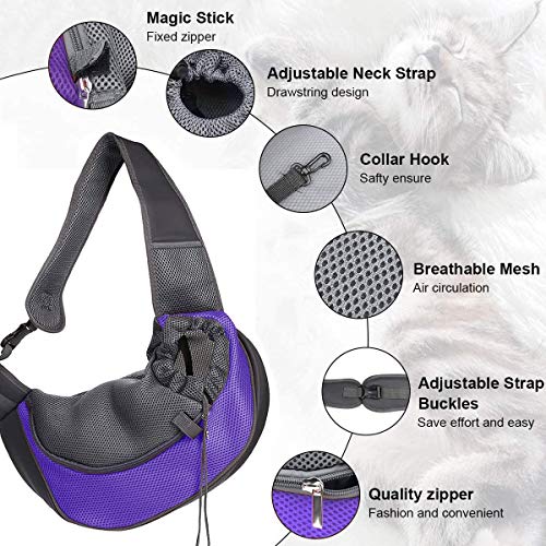 Mochila para Perros Gatos, Ajustable Portador para Mascotas Pequeñas, Transportín para Mascotas Mochila al Aire Libre del Perro para Viajes, Bicicleta, Senderismo (Púrpura, S)