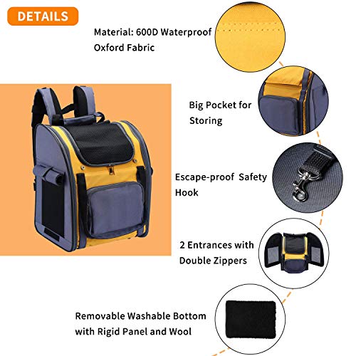 Mochila Plegable Transportin para Perro Gato Cachurro Gatito Mascota Pequeña, Transportín Portador Bolsa de Transporte Respirable Impermeable Peso de hasta 8 kg para Viaje Avión (Gris + Amarillo)