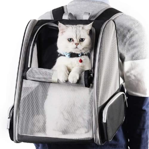 Mochila Portador Mascota Perro Gato de 7.5kg - Bolsa Transporte Grande de Malla para Viaje Aprobada por Aerolínea, Transportador Plegable Transpirable Espaciosa con Almohada de Felpa Extraíble (Negro)