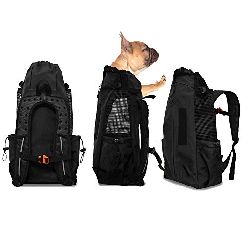 Mochila portadora para perros pequeños y medianos, bolsa de mochila Comfort Mochila con tapa abierta, malla lateral transpirable para viajes, aventuras de senderismo, acampar al aire libre,Black,M