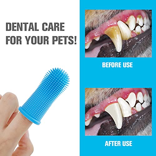 Molain Cepillo de dientes para perro, cepillo de dientes de silicona 360º para perros, cepillo de dientes de gato, cerdas envolventes completas 4 piezas