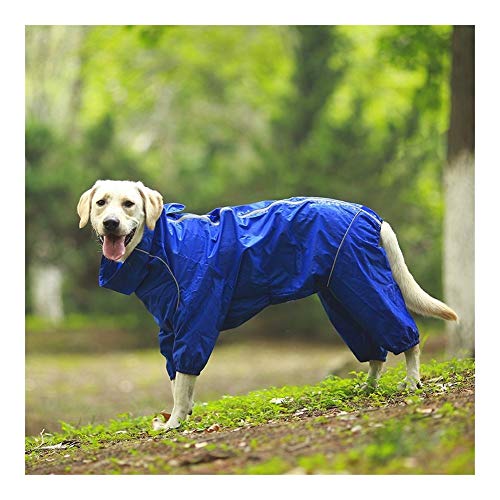 MOLUO Chubasquero para perros y mascotas, impermeable, con cremallera, cuello alto, con capucha, para perros pequeños, grandes y grandes, capa de lluvia y labrador (color: azul, tamaño: 26)