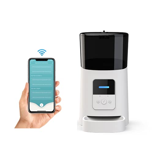 Momo’s Choice Dispensador Automático de Comida por Wi-Fi para Perros y Gatos, Programación de Horarios y Dosis de Comida, Control App, Alerta de Voz Grabada a la Salida de Las Croquetas(Blanco)