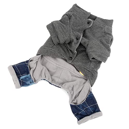 Mono pequeño para perro, ropa para cachorros, ropa de invierno acolchada de algodón suave para clima frío, con pantalones de mezclilla (gris XL (espalda: 13.5 pulgadas, pecho: 18.5 pulgadas, para 9.4)