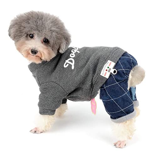 Mono pequeño para perro, ropa para cachorros, ropa de invierno acolchada de algodón suave para clima frío, con pantalones de mezclilla (gris XL (espalda: 13.5 pulgadas, pecho: 18.5 pulgadas, para 9.4)