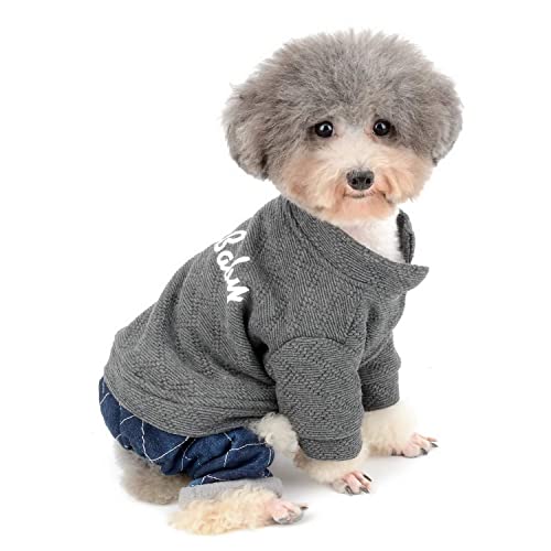 Mono pequeño para perro, ropa para cachorros, ropa de invierno acolchada de algodón suave para clima frío, con pantalones de mezclilla (gris XL (espalda: 13.5 pulgadas, pecho: 18.5 pulgadas, para 9.4)