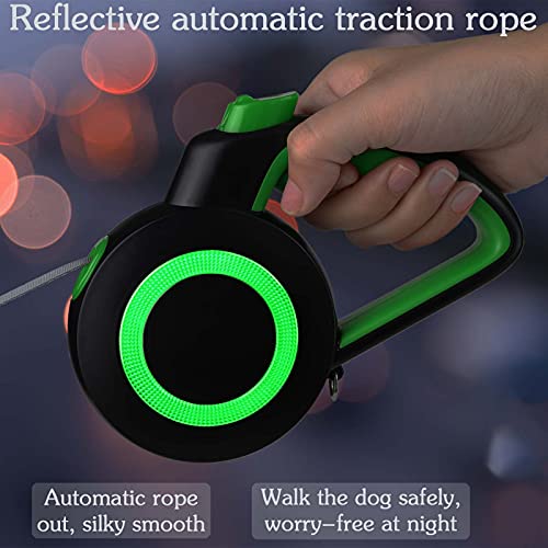 MOOING Correa Perro Extensible con Costuras Reflectantes Lluminosas Correas para Perros Tamaño Mediano y Grande hasta 20KG 5M, sin enredo y manija Antideslizante, Verde