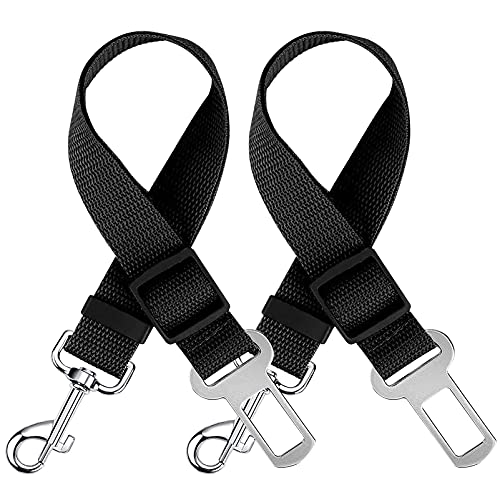 mopalwin Cinturón de Seguridad para Perros, 2 Piezas Perros Correa Seguridad, Universal Ajustable Nylon Cinturon Perro Coche, Duradero Cinturón de Seguridad de Coche - Negro