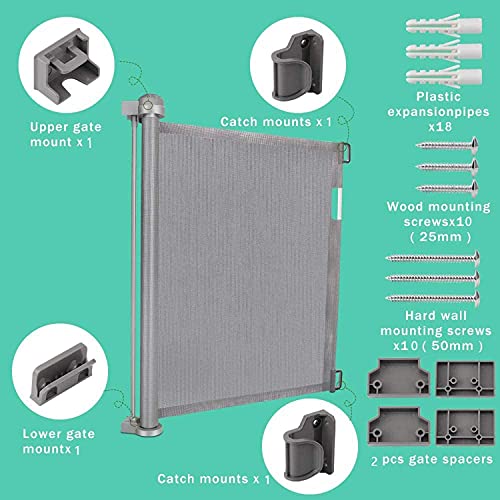 Mordely Barrera Seguridad Niños Escalera, 0cm-140cm Puerta Seguridad Bebé Extensibles, Vallas de Seguridad para Escaleras, Barrera Escalera Bebé para Uso en Interiores y Exteriores