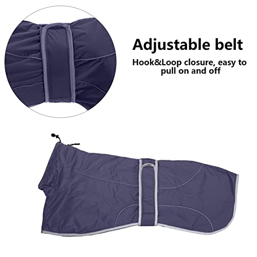 MOREZI Abrigo de Invierno para Perro, Capa Exterior Impermeable, Forro Polar, con cordón Ajustable y Hebilla de Velcro, Apto para Perros medianos y Grandes como los Galgos-Azul Navy-XS