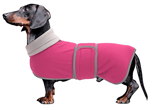 MOREZI Abrigo de Invierno para Perros, Forro Polar, Cuello Alto Plegable, con Hebilla de Hook Loop Ajustable, Apto para Perros pequeños y medianos como los Perros Salchicha-Rosa-L