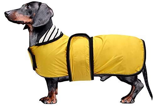 MOREZI Abrigo Impermeable para Perros con Hebilla de Hook Loop y Orificio para cordón, Adecuado para Perros Salchicha, sabuesos y Razas de Perros similares-Amarillo-XL