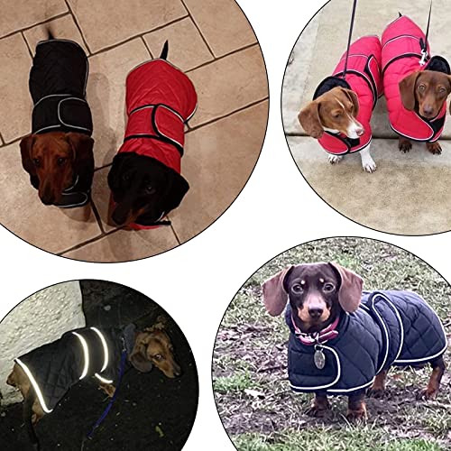 MOREZI Chaqueta de Invierno Dachshund, Forro Polar Acolchado, con Agujeros para cinturón de Seguridad y Hook Loop, Talla Ajustable, fácil de Poner y Quitar-Rosa-L