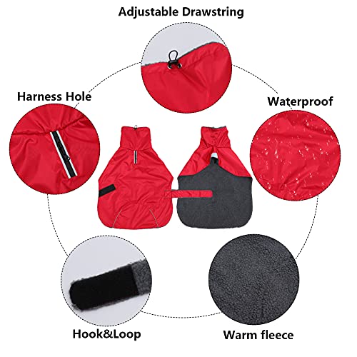 MOREZI Chaqueta de Invierno para Perro, Capa Exterior Impermeable, Forro Polar, con cinturón Ajustable y Ribete Reflectante, Apto para Perros pequeños y medianos-Rojo-S