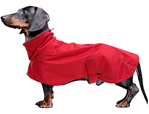 MOREZI Chaqueta de Invierno para Perro, Capa Exterior Impermeable, Forro Polar, con cinturón Ajustable y Ribete Reflectante, Apto para Perros pequeños y medianos-Rojo-S