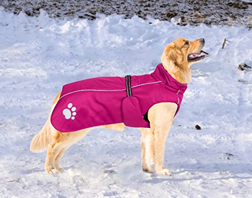 MOREZI Chaqueta para Perro de Cuello Alto, Capa Exterior Impermeable, Forro Polar Interior, con cinturón y cordón Ajustable, Apto para Perros medianos y Grandes-Rosa-L