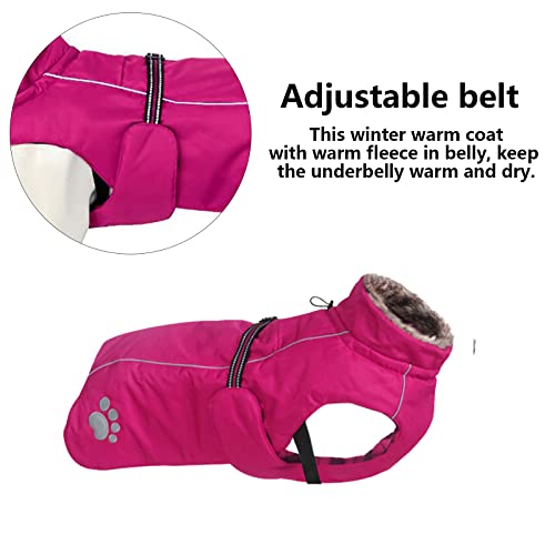 MOREZI Chaqueta para Perro de Cuello Alto, Capa Exterior Impermeable, Forro Polar Interior, con cinturón y cordón Ajustable, Apto para Perros medianos y Grandes-Rosa-L