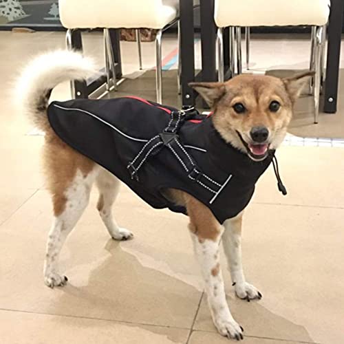 MOREZI Chaqueta para Perro de Cuello Alto, Impermeable y Cortaviento, Forro Polar, con Tiras y Correas Reflectantes, Apta para Perros medianos y Grandes-Negro-S