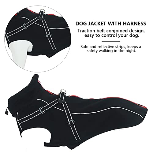 MOREZI Chaqueta para Perro de Cuello Alto, Impermeable y Cortaviento, Forro Polar, con Tiras y Correas Reflectantes, Apta para Perros medianos y Grandes-Negro-S