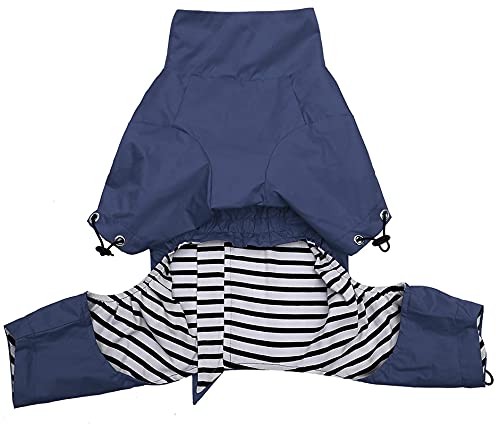 MOREZI Chubasquero para Perro de Cuatro Patas, Impermeable y Cortavientos, Alta transpirabilidad, diseño de Cremallera Trasera, con Rayas Reflectantes y cordón Ajustable-Azul Navy-L