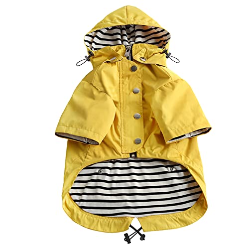 MOREZI Chubasquero para Perros con Cremallera y Botones Reflectantes, Resistente al Viento y a la Lluvia, cordón Ajustable, Capucha Desmontable-Amarillo-XXL