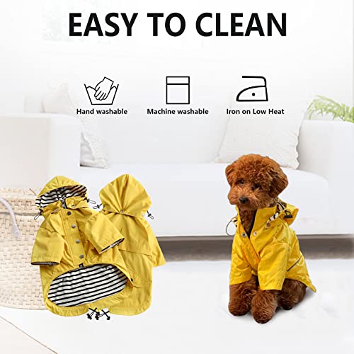 MOREZI Chubasquero para Perros con Cremallera y Botones Reflectantes, Resistente al Viento y a la Lluvia, cordón Ajustable, Capucha Desmontable-Amarillo-XL