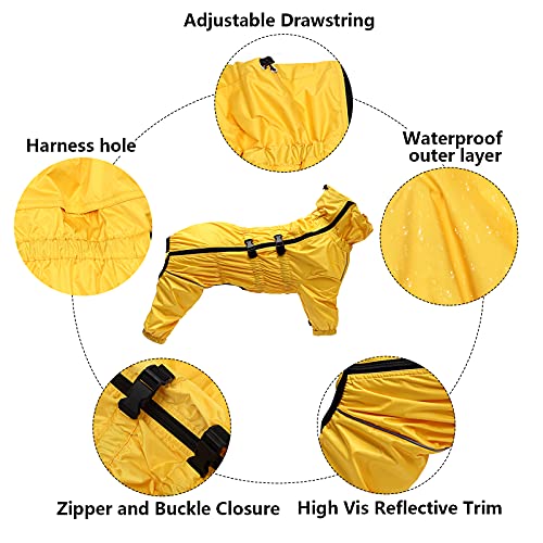 MOREZI Chubasquero para Perros de Cuatro Patas, Impermeable y Transpirable, diseño de Cremallera Trasera, con cordón Ajustable, fácil de Poner y Quitar-Amarillo-XXL