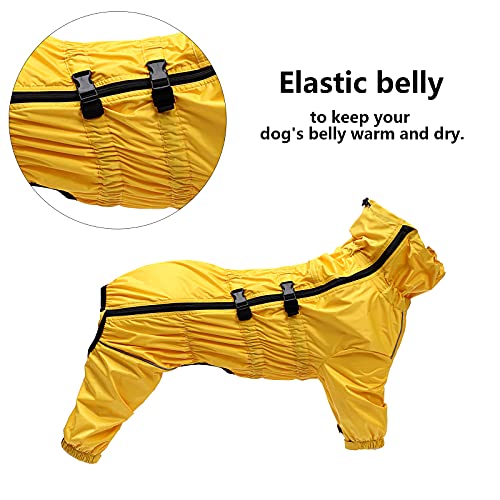 MOREZI Chubasquero para Perros de Cuatro Patas, Impermeable y Transpirable, diseño de Cremallera Trasera, con cordón Ajustable, fácil de Poner y Quitar-Amarillo-XXL