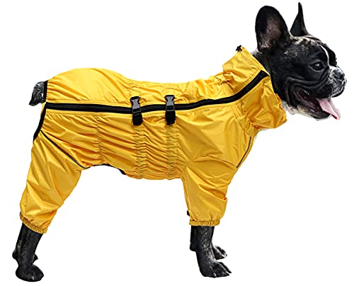 MOREZI Chubasquero para Perros de Cuatro Patas, Impermeable y Transpirable, diseño de Cremallera Trasera, con cordón Ajustable, fácil de Poner y Quitar-Amarillo-XXL