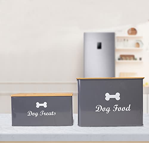 MOREZI Juego de caja de almacenamiento de comida para perros con tapa y cuchara de madera sellada, tarro de almacenamiento de aperitivos para mascotas-Blanco