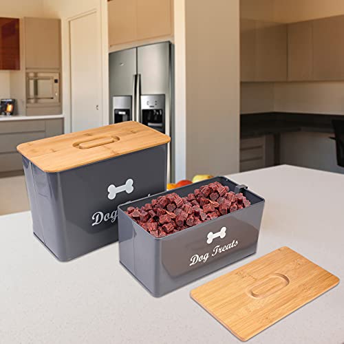 MOREZI Juego de caja de almacenamiento de comida para perros con tapa y cuchara de madera sellada, tarro de almacenamiento de aperitivos para mascotas-Blanco