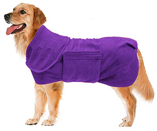 Morezi Toalla artero Perros, Albornoz para Perros con diseño de Chaleco Envolvente, Fabricada en Microfibra y algodón elástico, Adecuada para Perros pequeños, medianos y Grandes-Morado-M