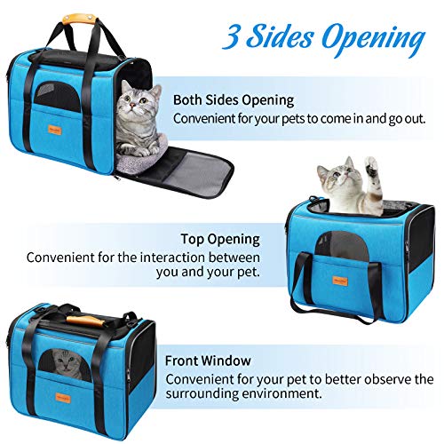 morpilot Transportín Gato Perro, Bolsa Transporte Portátil y Transpirable para Mascotas, Bolsa Transportin para Gatos Plegable Aerolínea Aprobada con Correa de Hombro Ajustable +Tazón Plegable Azul