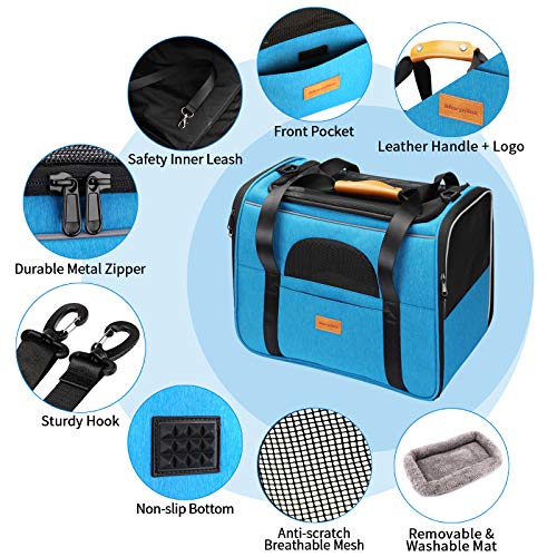 morpilot Transportín Gato Perro, Bolsa Transporte Portátil y Transpirable para Mascotas, Bolsa Transportin para Gatos Plegable Aerolínea Aprobada con Correa de Hombro Ajustable +Tazón Plegable Azul